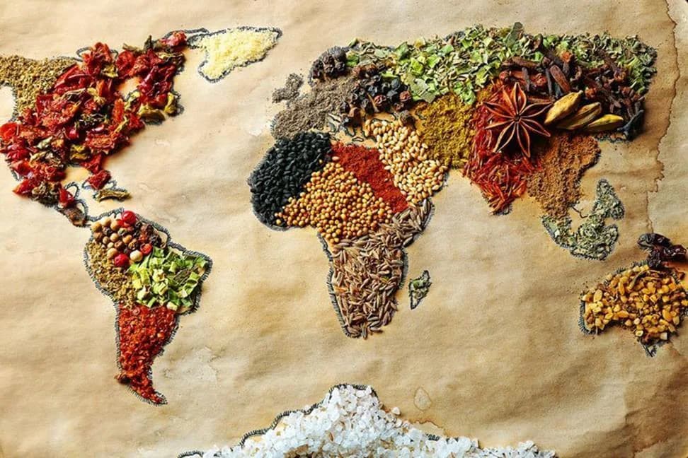 Selection of food raw materials: soy, corn, wheat, rice, coffee and sugar